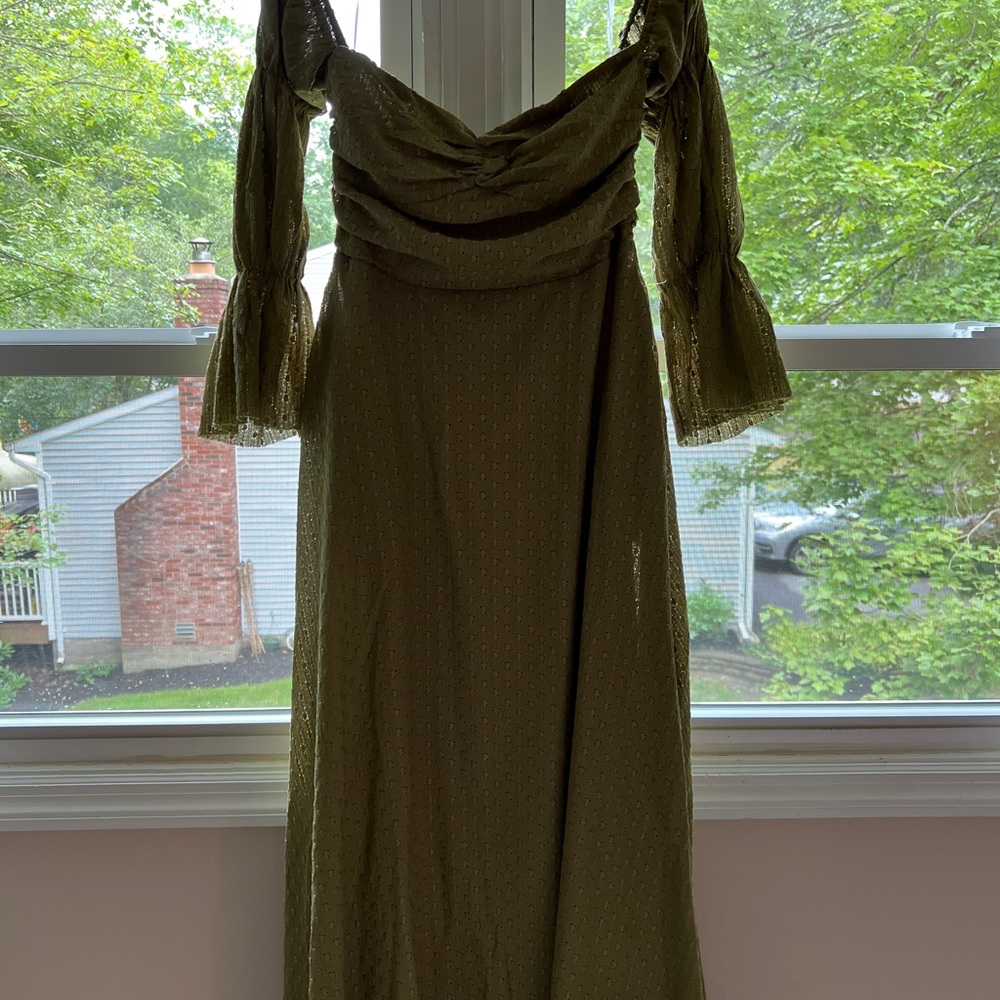 Off-Shoulder Long Sleeve Maxi Dress in Sage Green